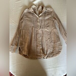 Free People Beige Button Down Shirt